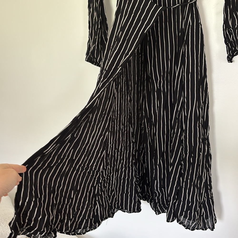 Reformation Ashley dress black & white striped long sleeve wrap sheer midi dress - Picture 9 of 11